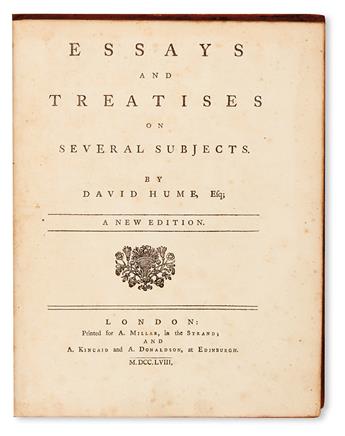 HUME, DAVID.  Essays and Treatises on Various Subjects . . . New Edition.  1758